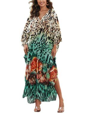 Women's Plus Size Kaftan Maxi Dress Batwing Sleeve Beach Cover Up-8759-color17